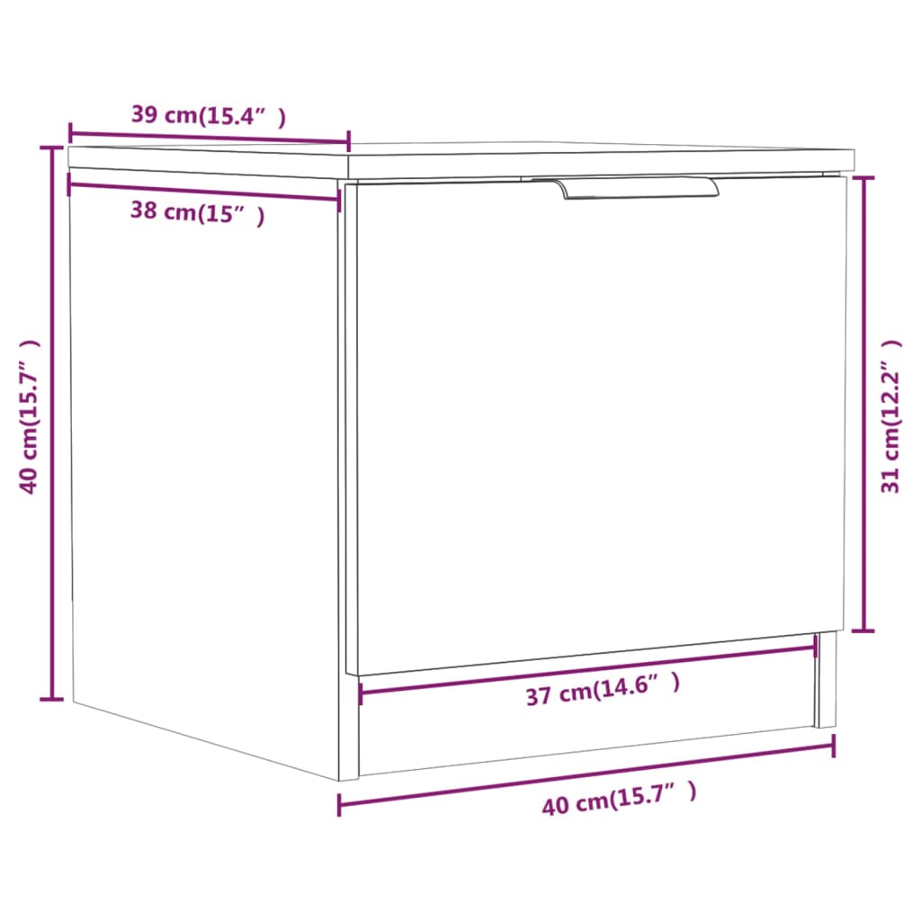 sengebord 40x39x40 cm 2 stk. hvid