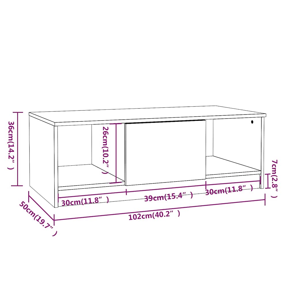sofabord 102x50x36 cm konstrueret træ hvid