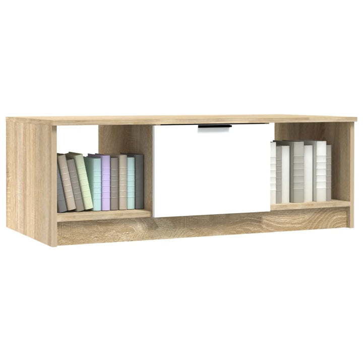 sofabord 102x50x36 cm konstrueret træ hvid og sonoma-eg