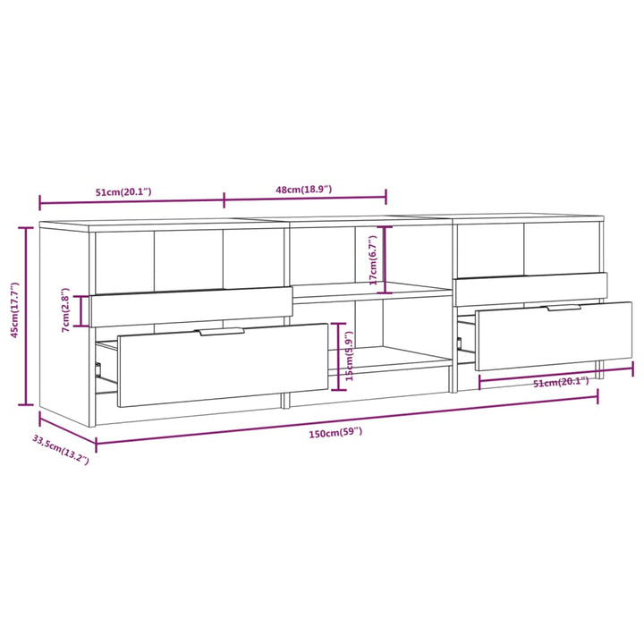 tv-skab 150x33,5x45 cm konstrueret træ hvid