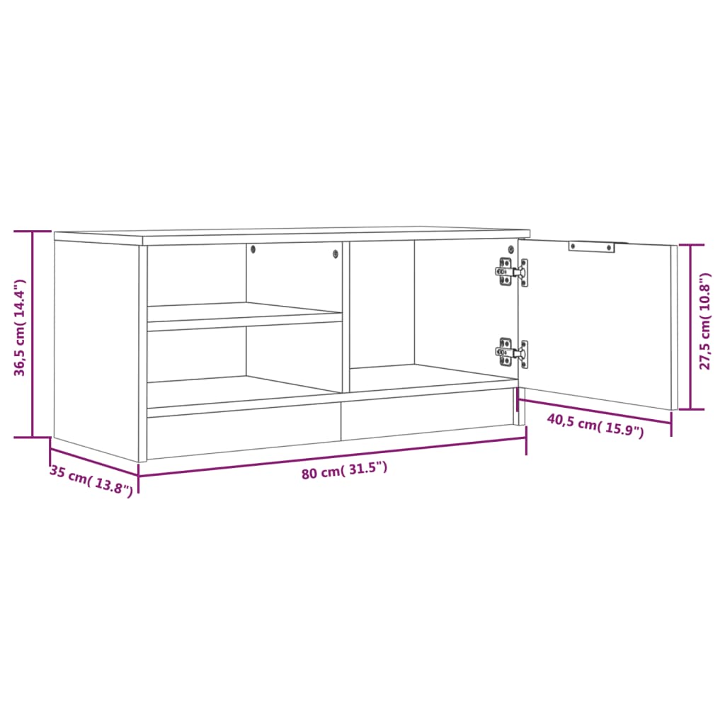 tv-bord 80x35x36,5 cm konstrueret træ hvid