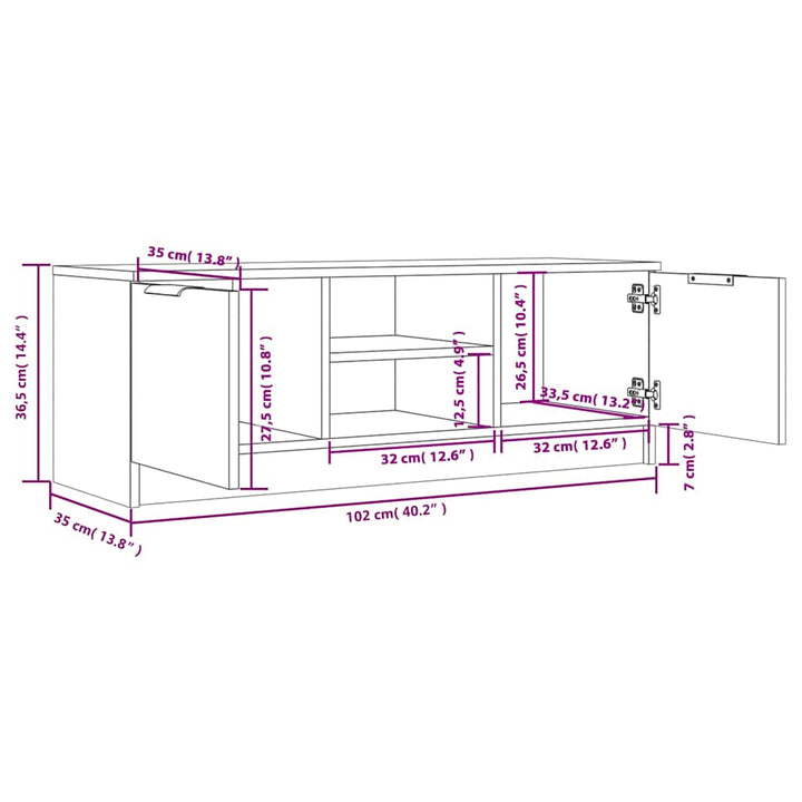 tv-bord 102x35x36,5 cm konstrueret træ betongrå