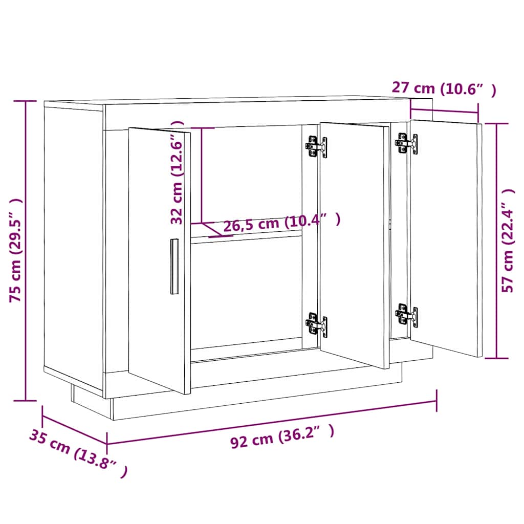 skænk 92x35x75 cm konstrueret træ betongrå