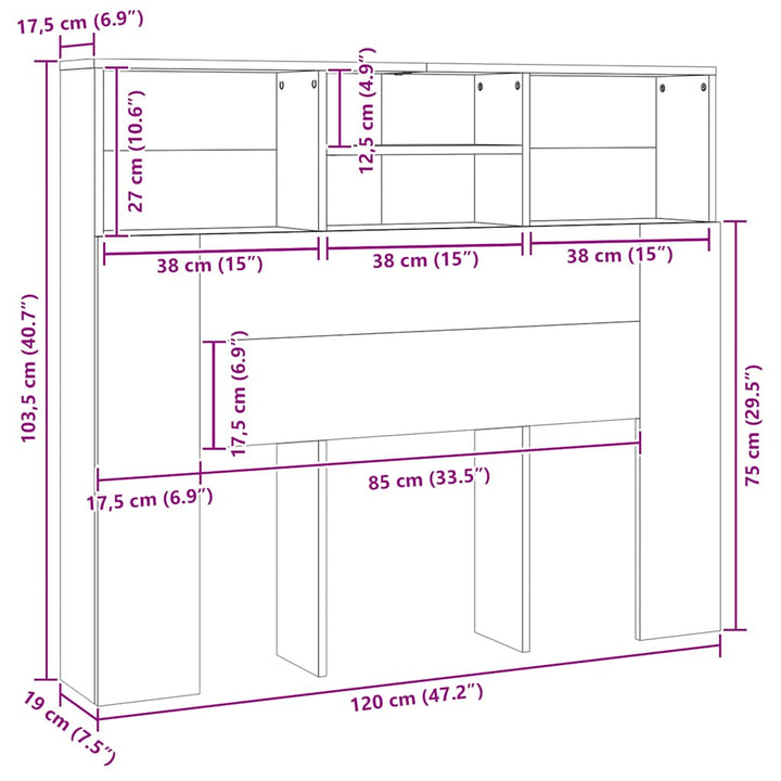 sengegavl med opbevaring 120x19x103,5 cm betongrå