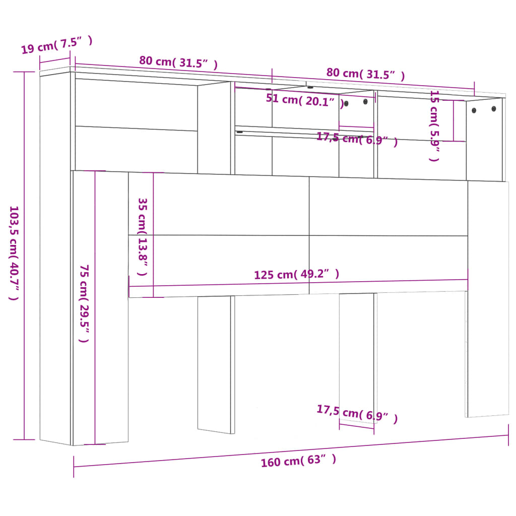 sengegavl med opbevaring 160x19x103,5 cm sort
