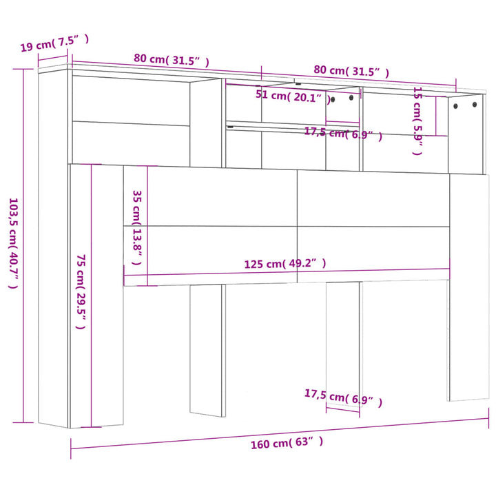 sengegavl med opbevaring 160x19x103,5 cm sort