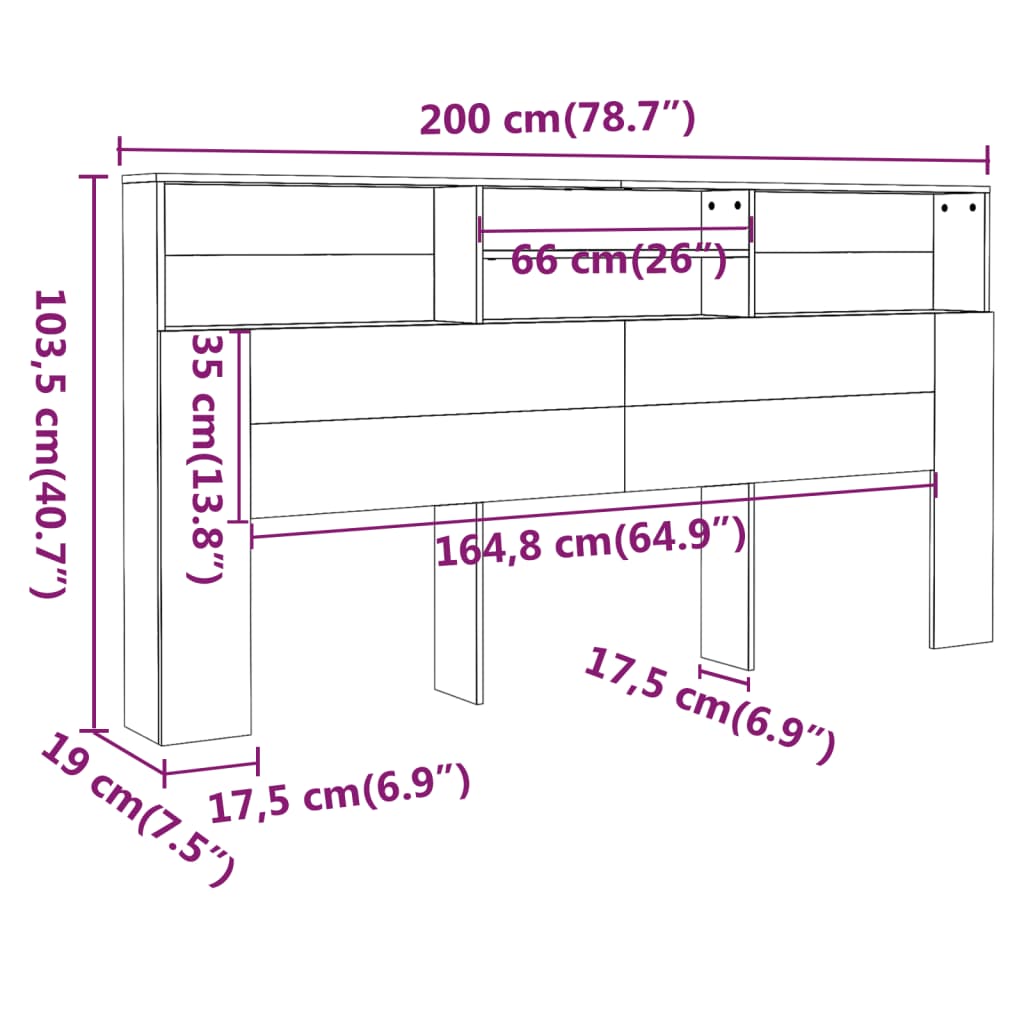 sengegavl med opbevaring 200x19x103,5 cm hvid