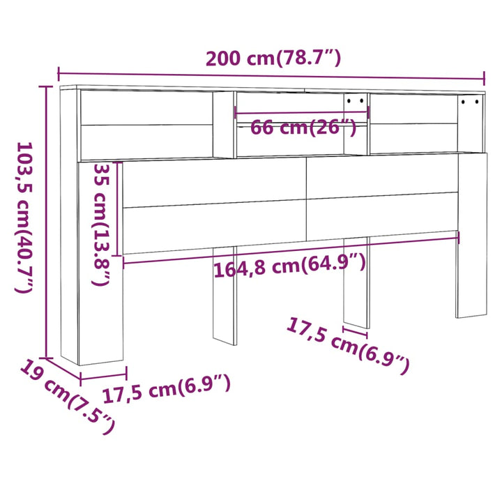 sengegavl med opbevaring 200x19x103,5 cm hvid