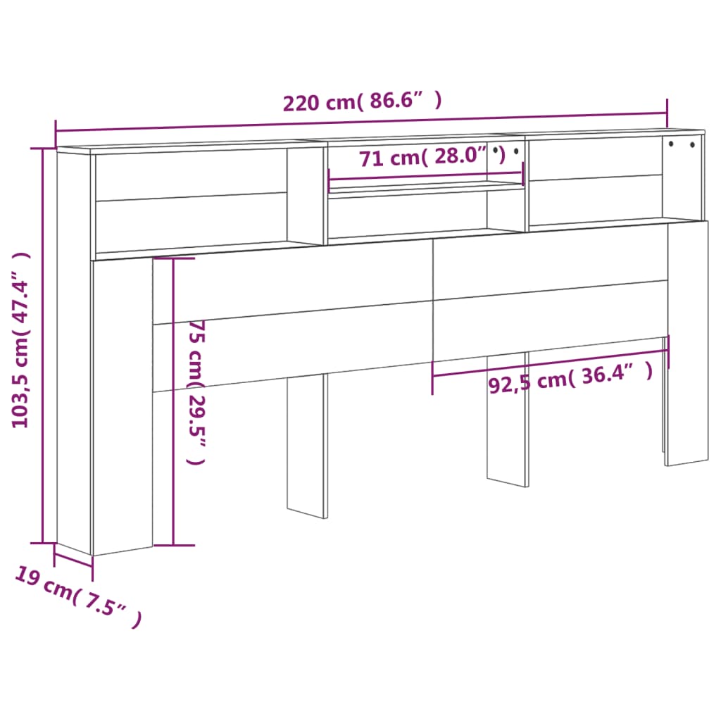 sengegavl med opbevaring 220x19x103,5 cm sort