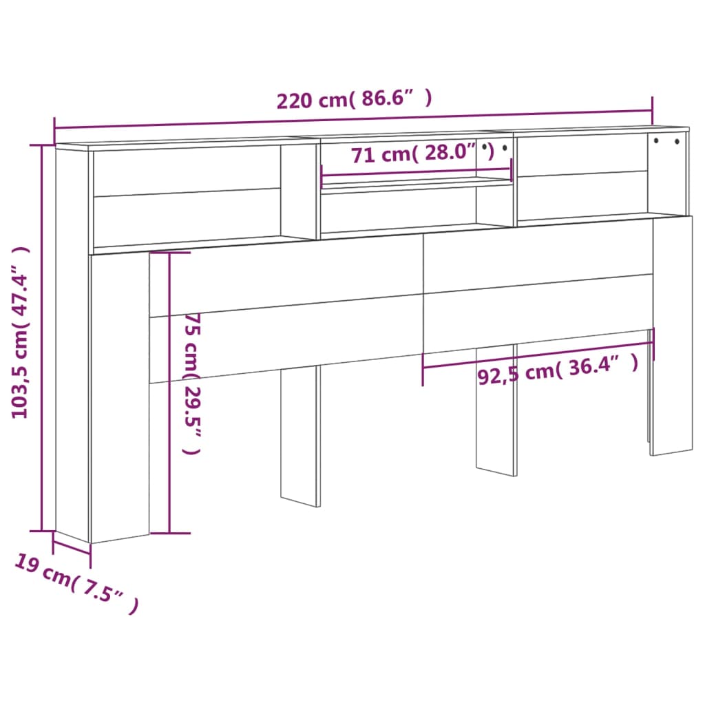 sengegavl med opbevaring 220x19x103,5 cm sonoma-eg