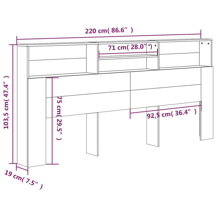 sengegavl med opbevaring 220x19x103,5 cm sonoma-eg