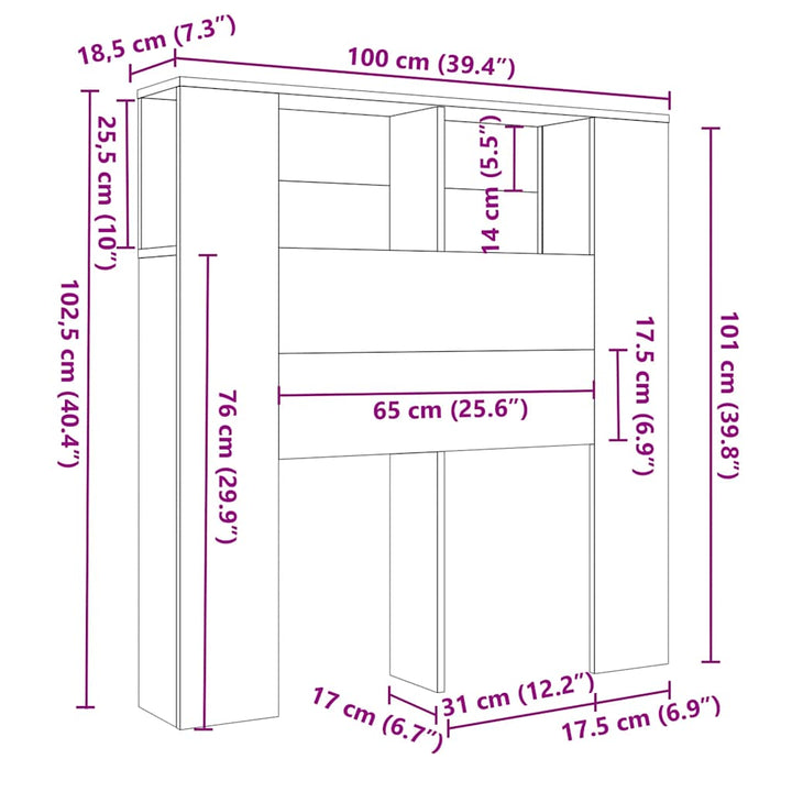 sengegavlskab hvid 100x18,5x102,5 cm