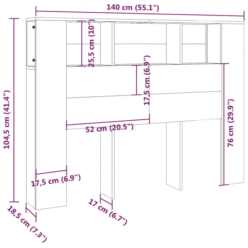 sengegavl med opbevaring 140x18,5x104,5 cm sort