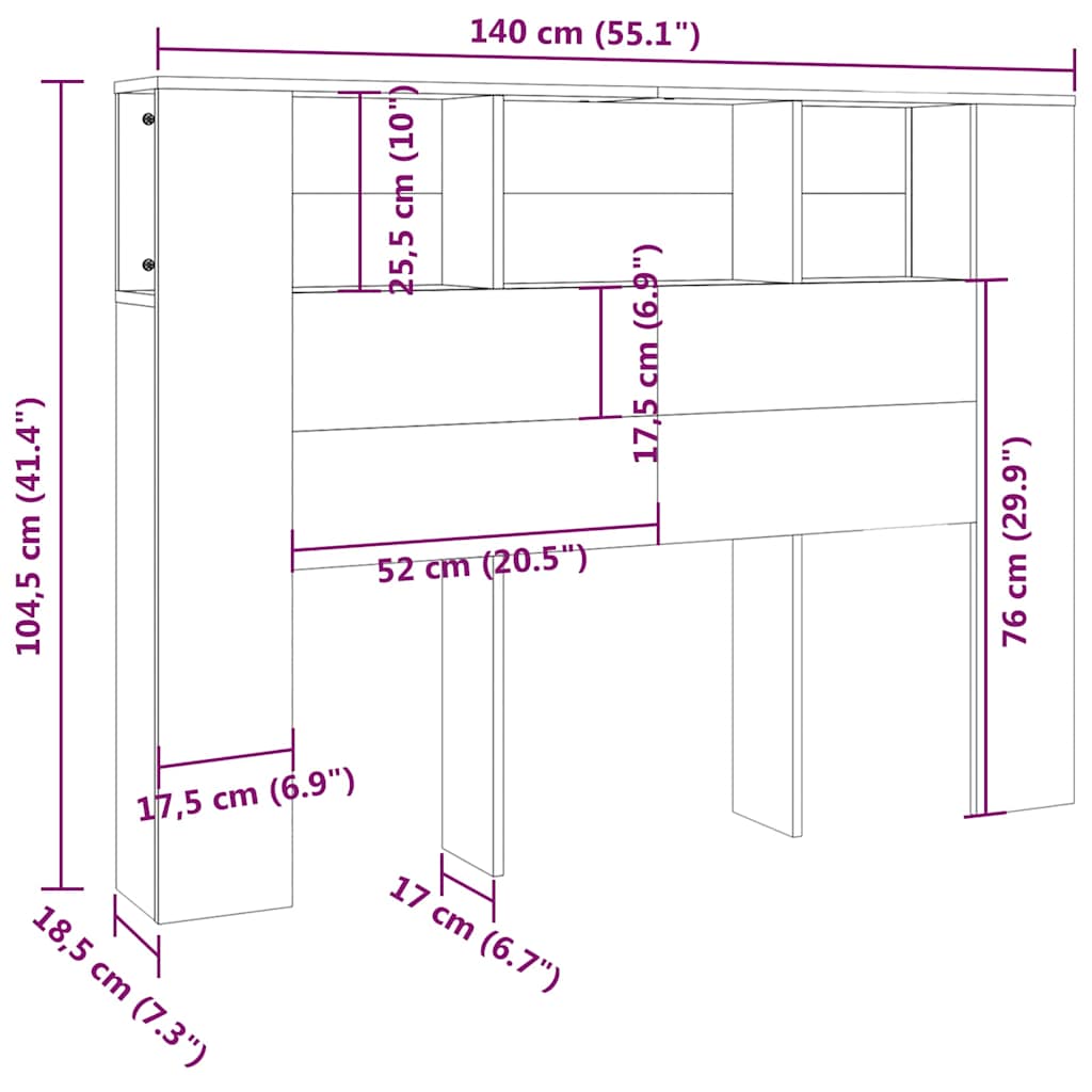 sengegavl med opbevaring 140x18,5x104,5 cm sonoma-eg