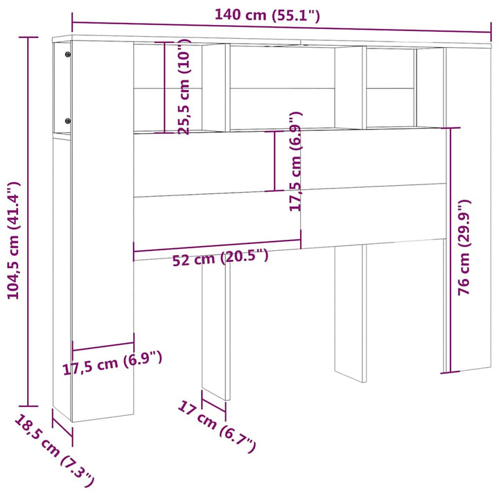 sengegavl med opbevaring 140x18,5x104,5 cm sonoma-eg