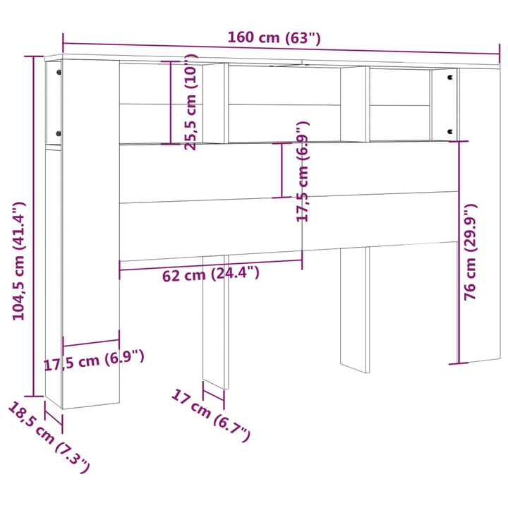 sengegavl med opbevaring 160x18,5x104,5 cm hvid