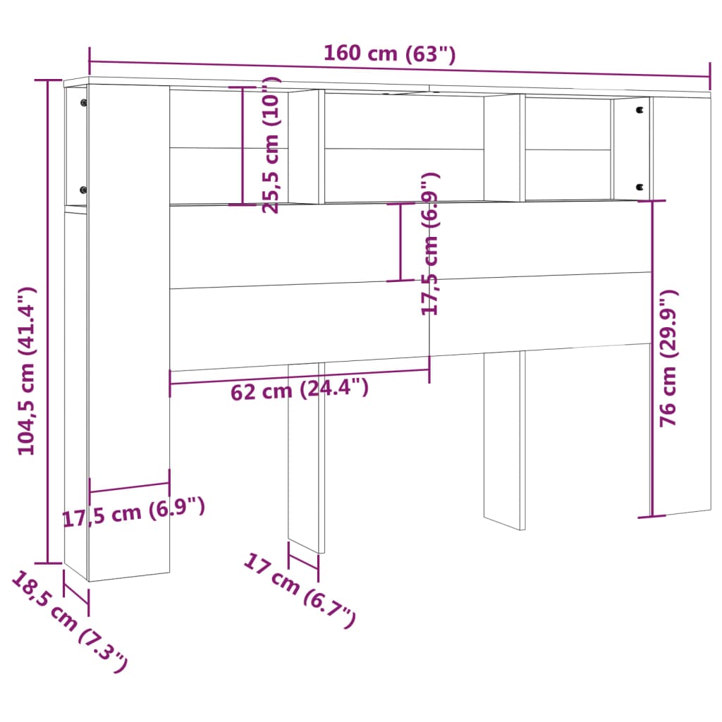 sengegavl med opbevaring 160x18,5x104,5 cm sonoma-eg
