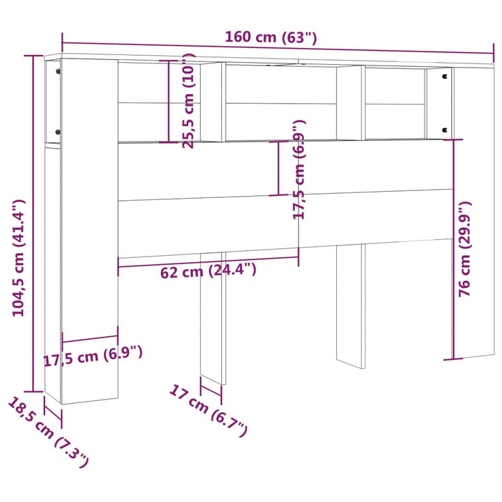 sengegavl med opbevaring 160x18,5x104,5 cm betongrå