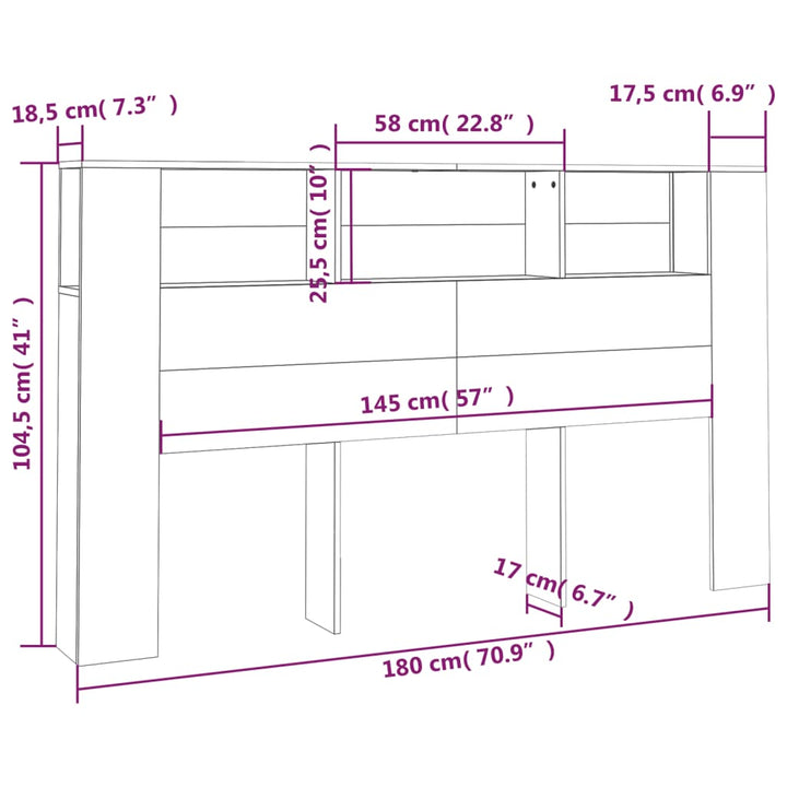 sengegavl med opbevaring 180x18,5x104,5 cm hvid