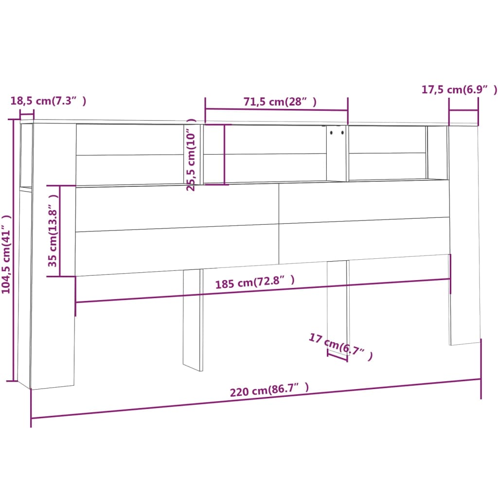 sengegavl med opbevaring 220x18,5x104,5 cm betongrå
