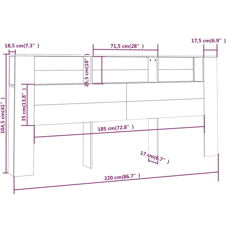 sengegavl med opbevaring 220x18,5x104,5 cm betongrå