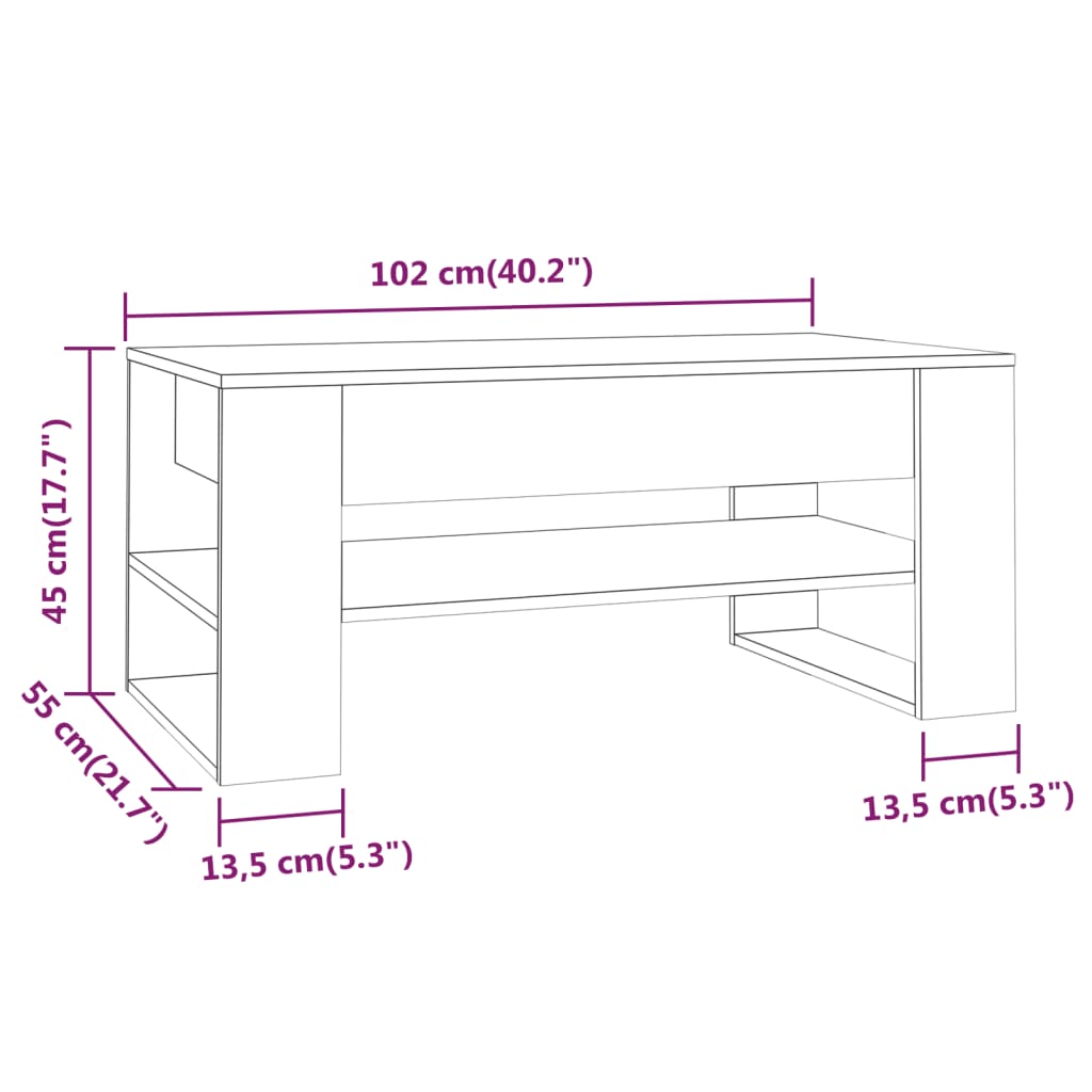 sofabord 102x55x45 cm konstrueret træ røget egetræsfarve