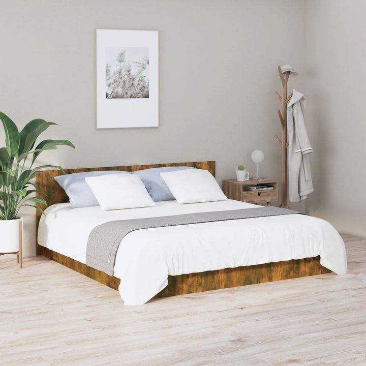 sengegærde 200x1,5x80 cm konstrueret træ røget egetræsfarve
