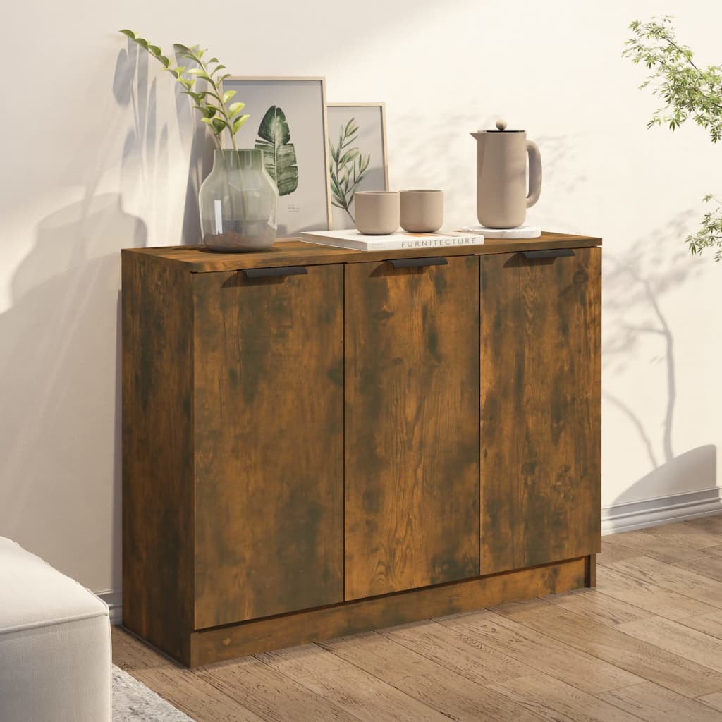 skænk 90,5x30x70 cm konstrueret træ røget egetræsfarve