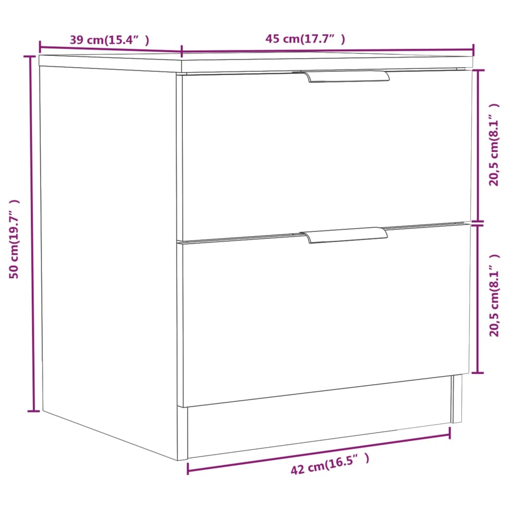 sengeborde 2 stk. konstrueret træ grå sonoma-eg