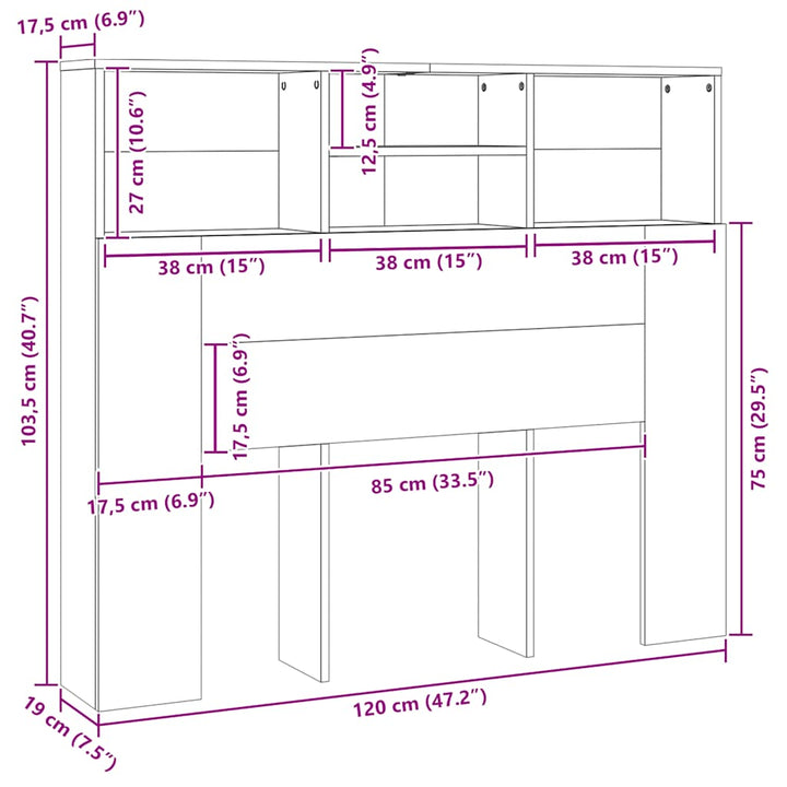 sengegavl med opbevaring 120x19x103,5 cm brun egetræsfarve
