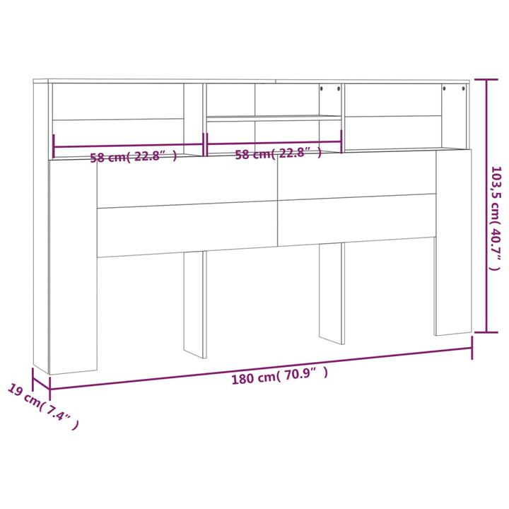 sengegavl med opbevaring 180x19x103,5 cm røget egetræsfarve