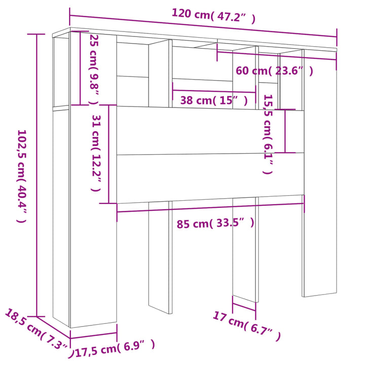 sengegavl med opbevaring 120x18,5x102,5 cm brun egetræsfarve