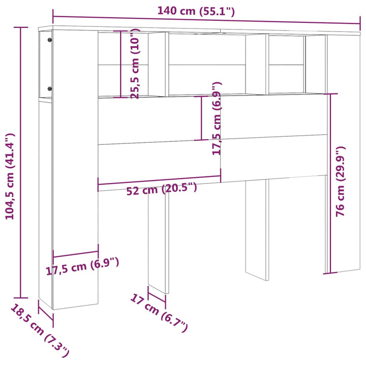 sengegavl med opbevaring 140x18,5x104,5 cm grå sonoma-eg