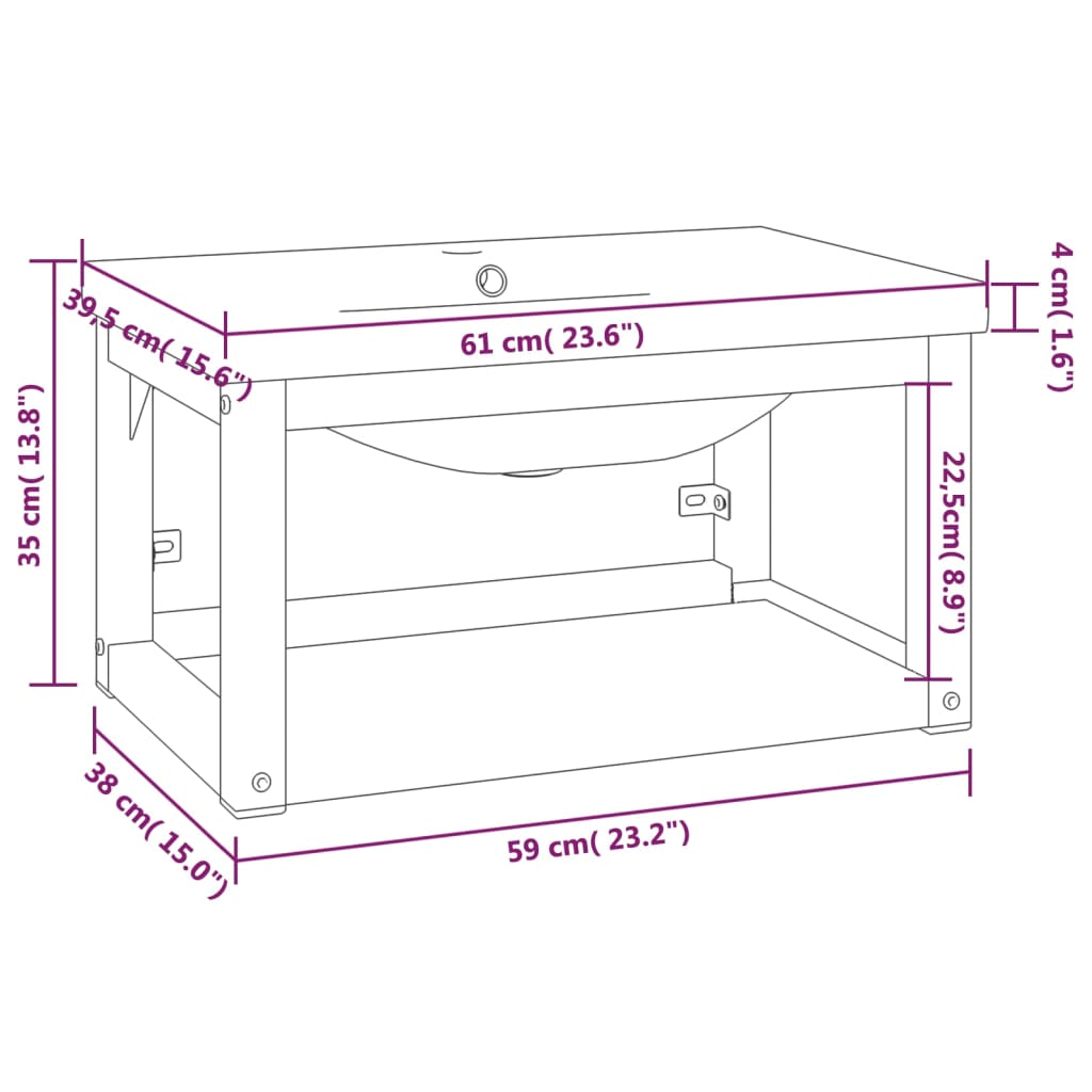 indbygget håndvask på stel jern sort