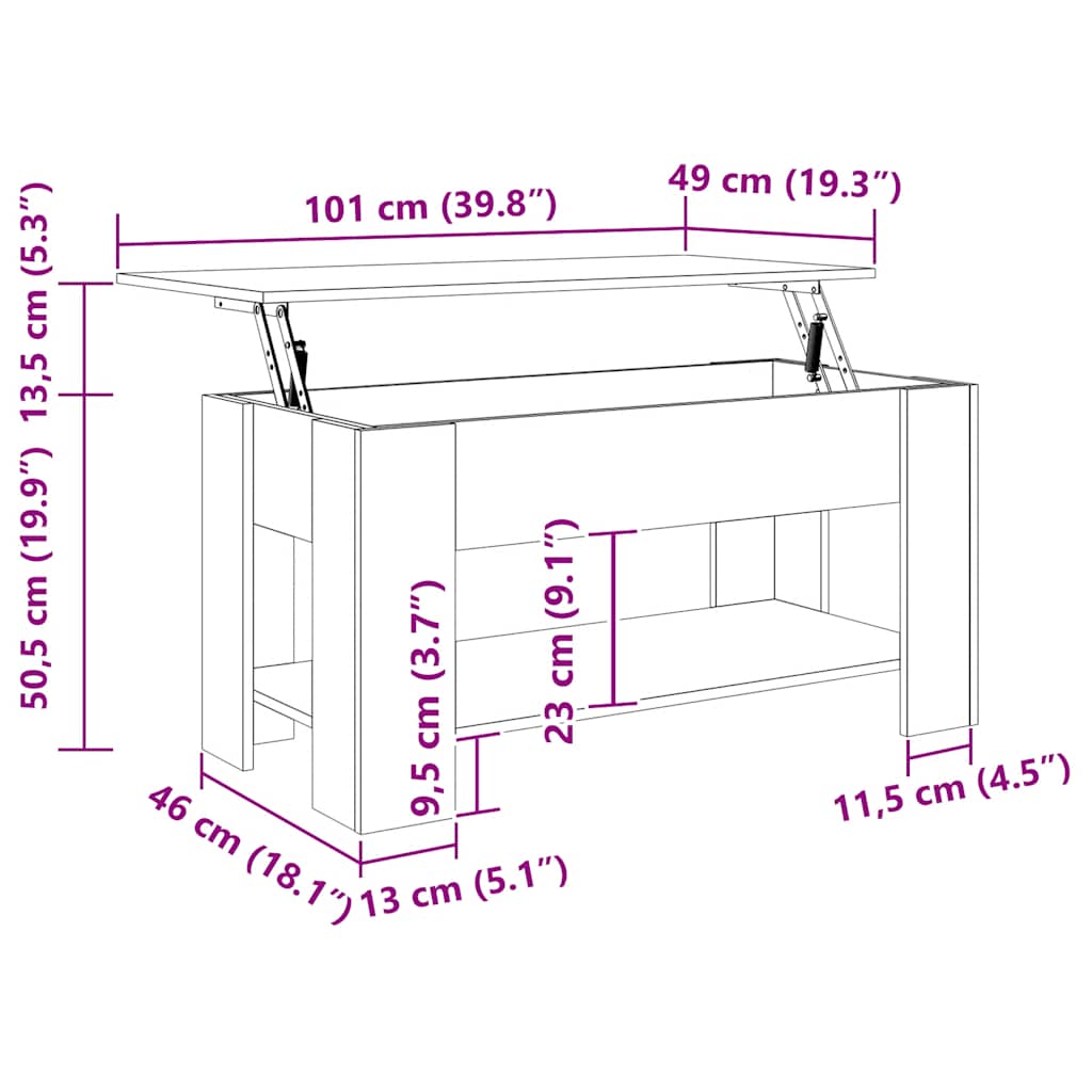 sofabord 101x49x52 cm konstrueret træ hvid