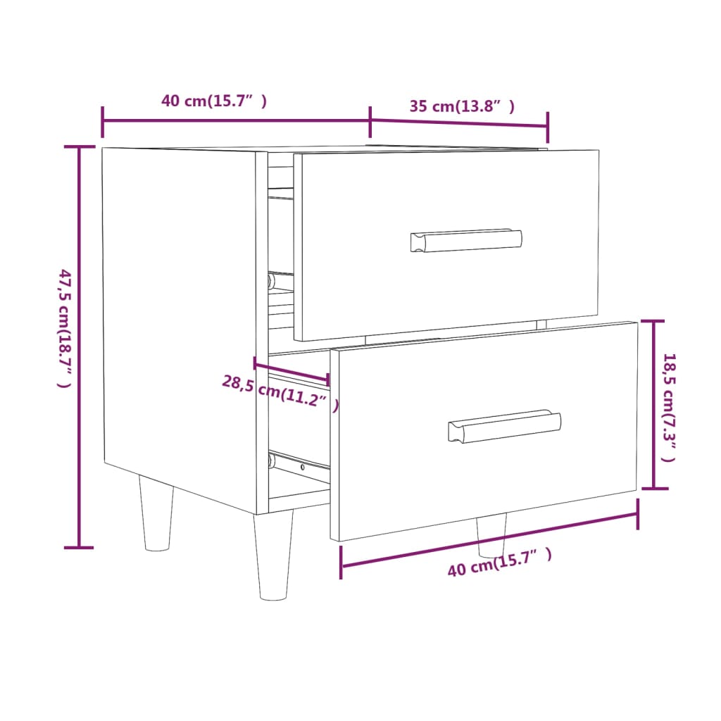 sengebord 40x35x47,5 cm hvid