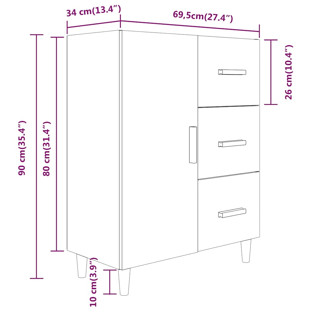 skænk 69,5x34x90 cm konstrueret træ hvid