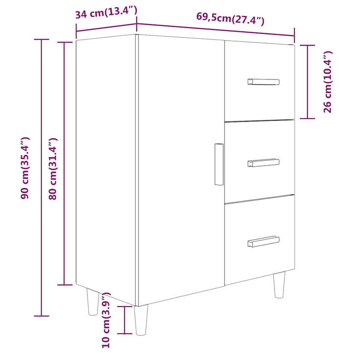 skænk 69,5x34x90 cm konstrueret træ hvid