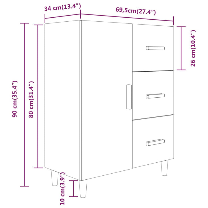 skænk 69,5x34x90 cm konstrueret træ betongrå