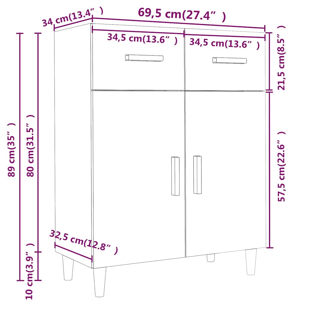 skænk 69,5x34x89 cm konstrueret træ sonoma-eg