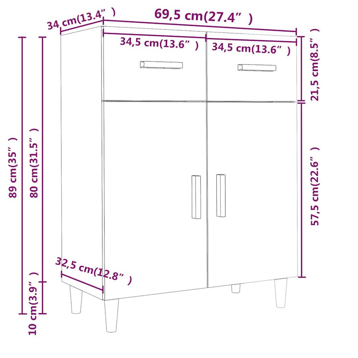 skænk 69,5x34x89 cm konstrueret træ sonoma-eg