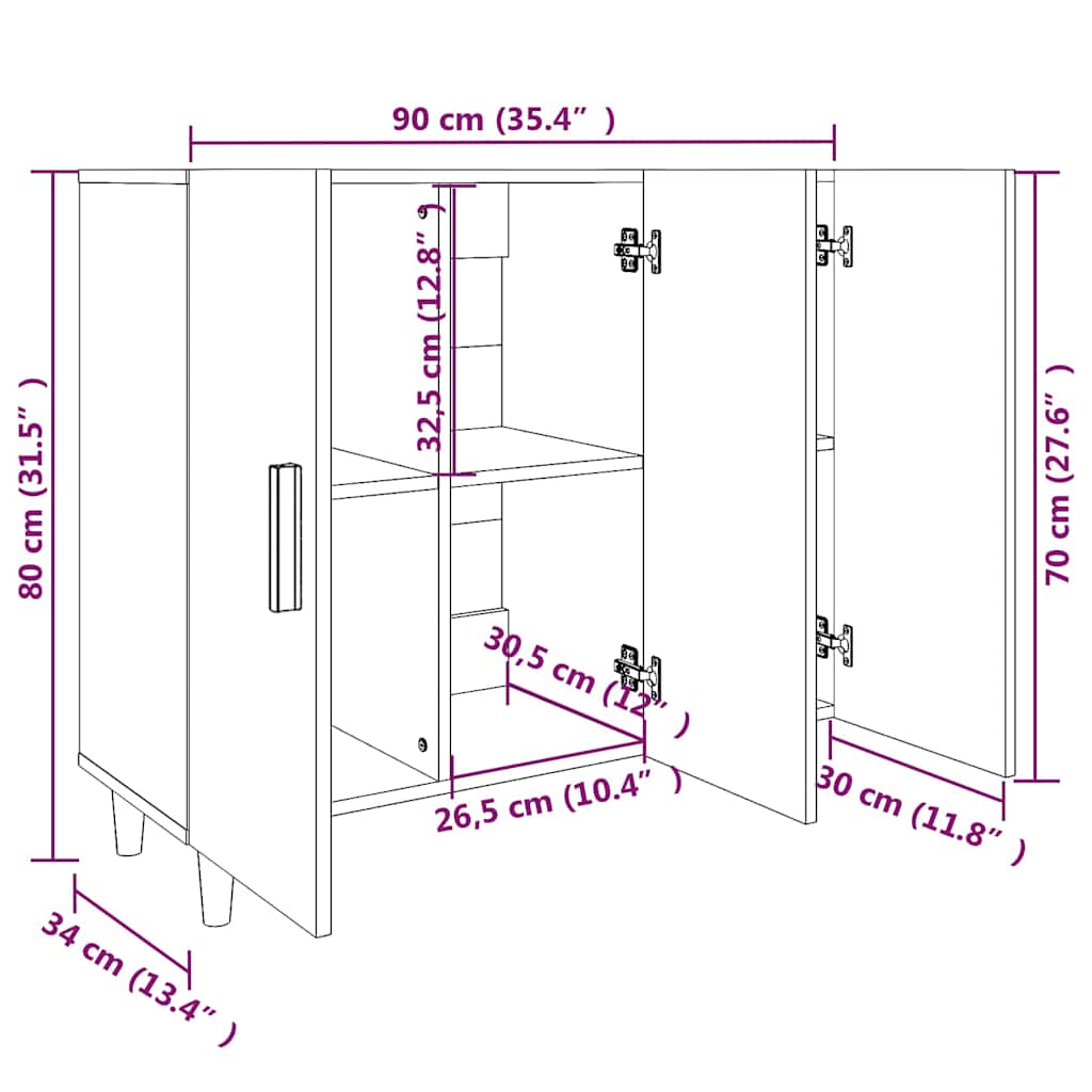 skab 90x34x80 cm konstrueret træ røget egetræsfarve