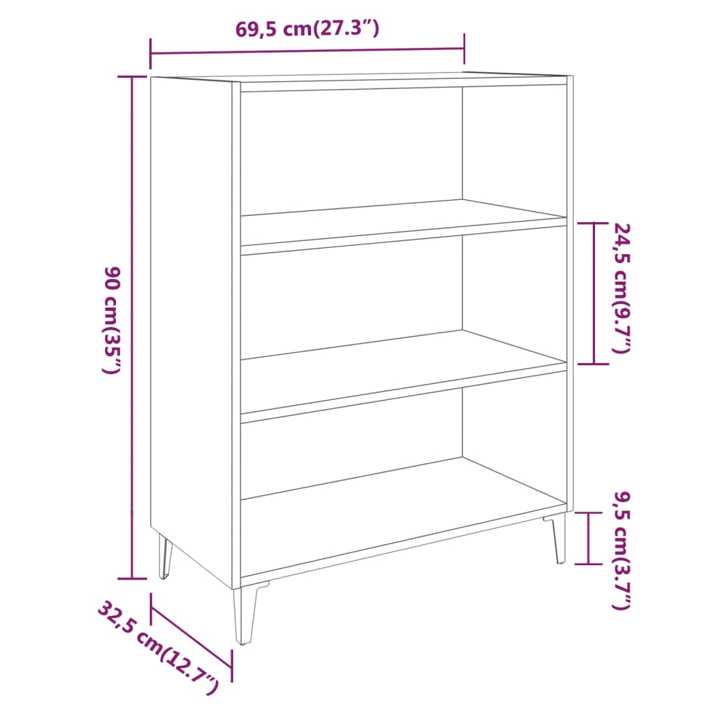 skænk 69,5x32,5x90 cm konstrueret træ røget egetræsfarve