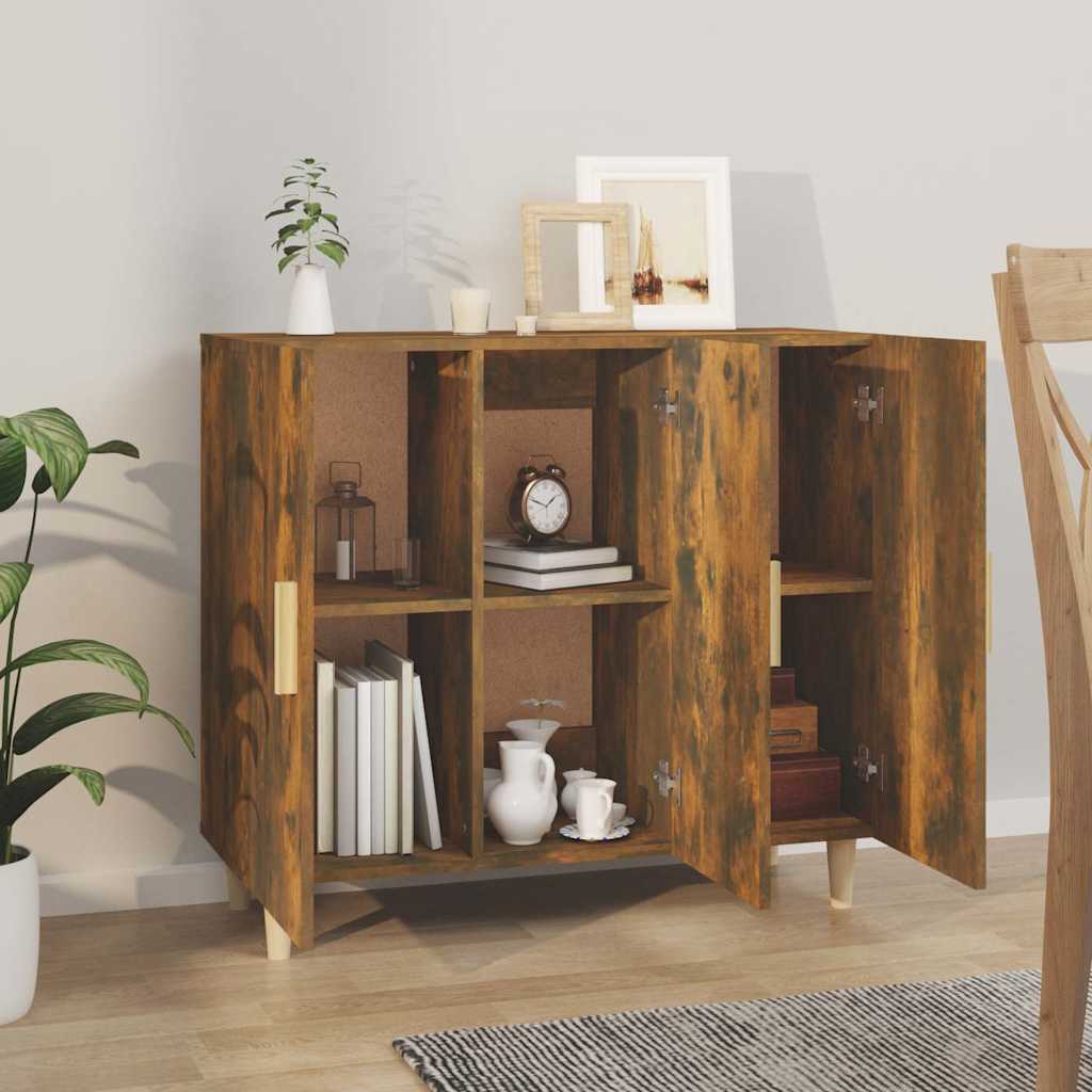 skab 90x34x80 cm konstrueret træ røget egetræsfarve