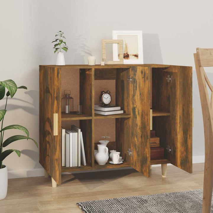 skab 90x34x80 cm konstrueret træ røget egetræsfarve