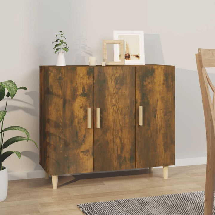 skab 90x34x80 cm konstrueret træ røget egetræsfarve