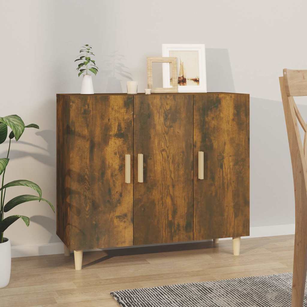 skab 90x34x80 cm konstrueret træ røget egetræsfarve