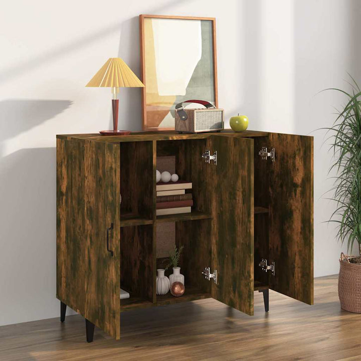 skab 90x34x80 cm konstrueret træ røget egetræsfarve