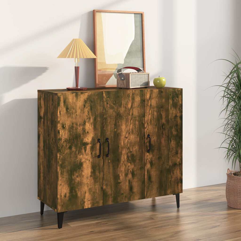 skab 90x34x80 cm konstrueret træ røget egetræsfarve