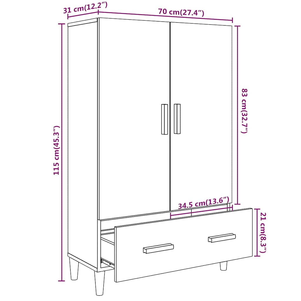 skab 70x31x115 cm konstrueret træ grå sonoma-eg